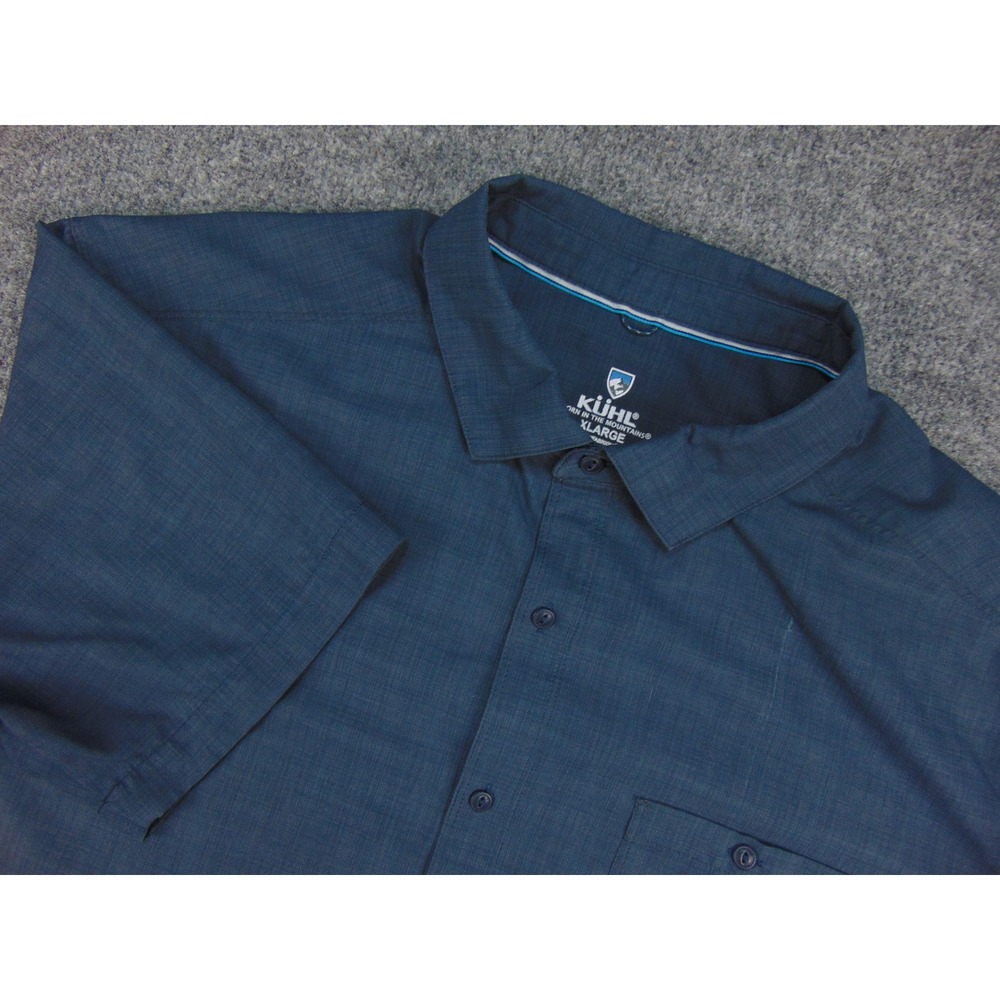 Kuhl Shirt Mens XL Blue Solid Short Sleeve Hiking Outdoor Gorpcore Travel